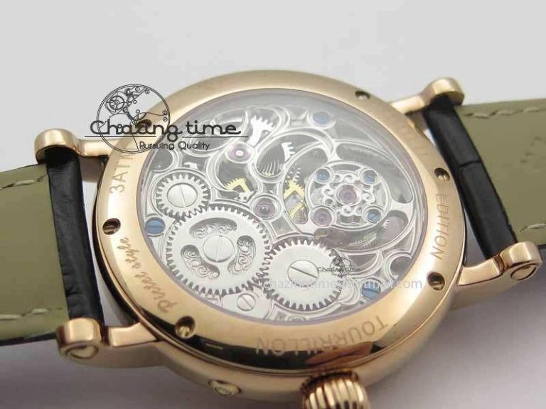 Tourbillon Big Date RG White Textured Dial On Black Leather Strap Comfortable 9052