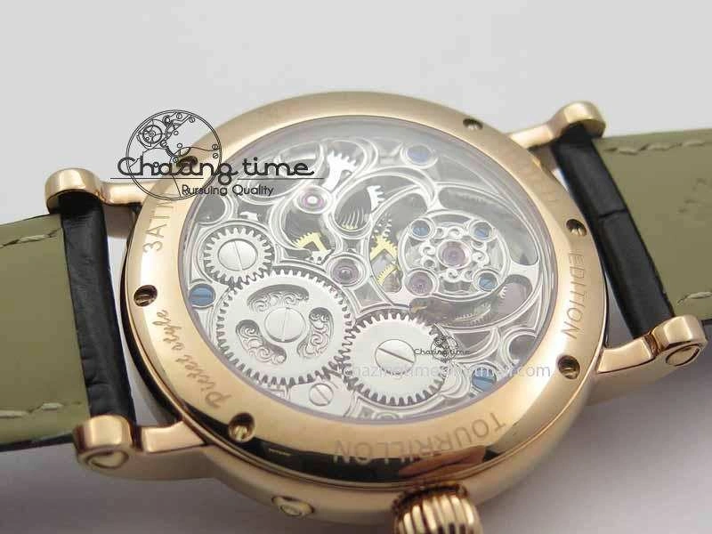 Tourbillon Big Date RG White Textured Dial On Black Leather Strap Comfortable 9052