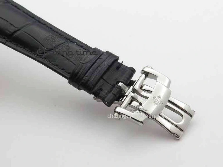 Chic Tourbillon Big Date SS White Textured Dial Diam Bezel On Black Leather Strap 9054