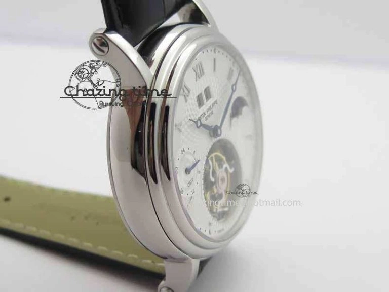 Tourbillon Big Date SS White Textured Dial On Black Leather Strap FastDry 9053