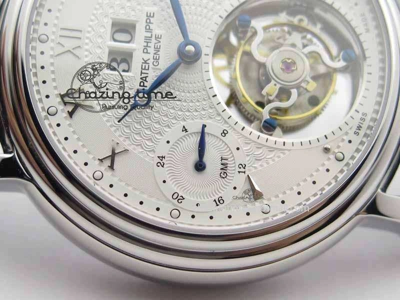 Tourbillon Big Date SS White Textured Dial On Black Leather Strap FastDry 9053