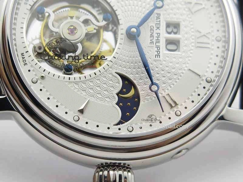 Tourbillon Big Date SS White Textured Dial On Black Leather Strap FastDry 9053