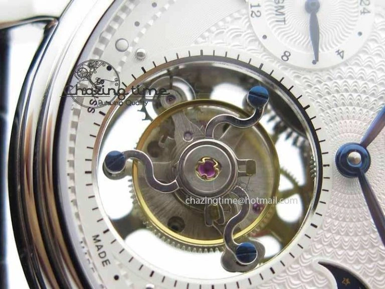 Tourbillon Big Date SS White Textured Dial On Black Leather Strap FastDry 9053