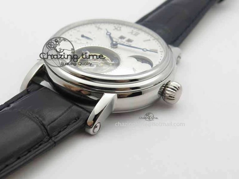 Tourbillon Big Date SS White Textured Dial On Black Leather Strap FastDry 9053