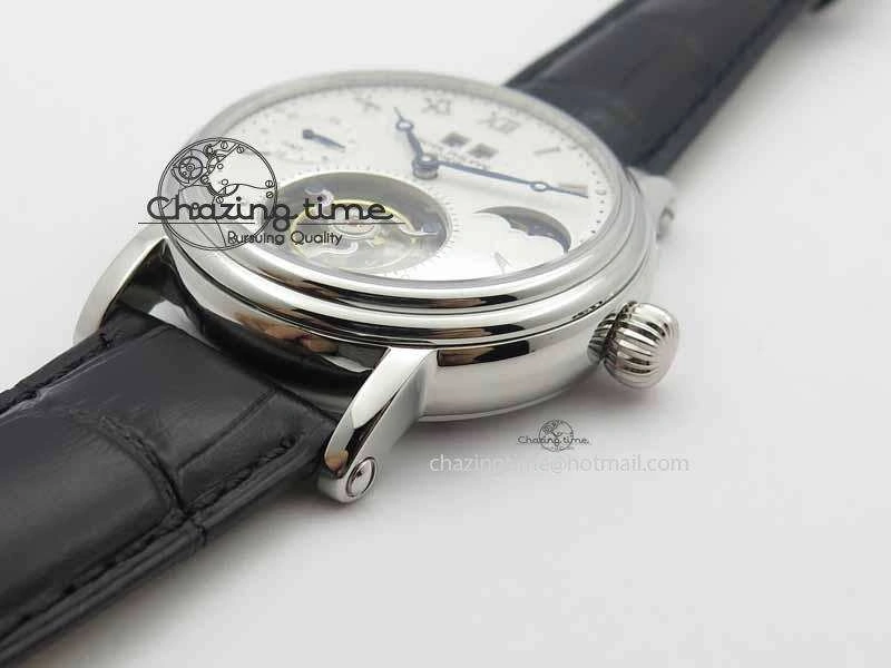 Tourbillon Big Date SS White Textured Dial On Black Leather Strap FastDry 9053