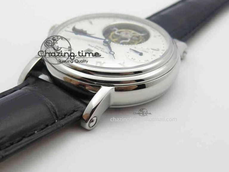 Tourbillon Big Date SS White Textured Dial On Black Leather Strap FastDry 9053