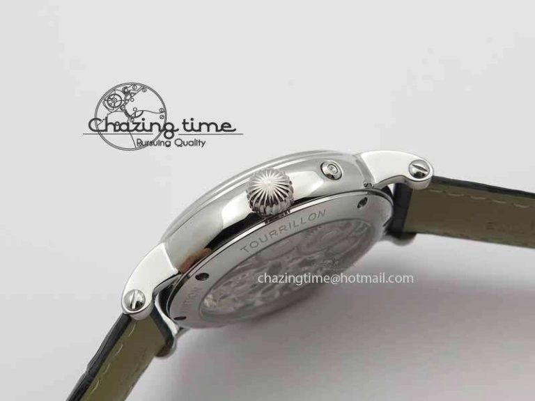 Tourbillon Big Date SS White Textured Dial On Black Leather Strap FastDry 9053