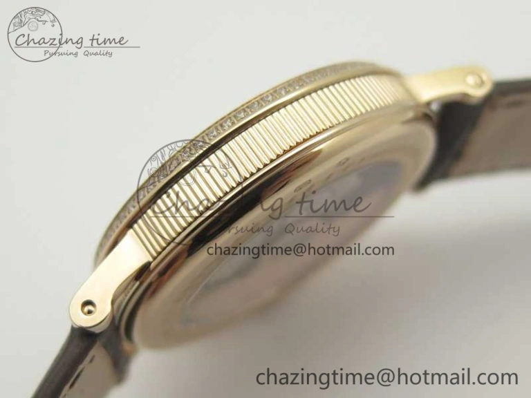 ZeroBulk Classique Auto 5177 RG FK 1:1 Best Edition White Dial Diamonds Bezel on Brown Leather Strap MIYOTA 10709