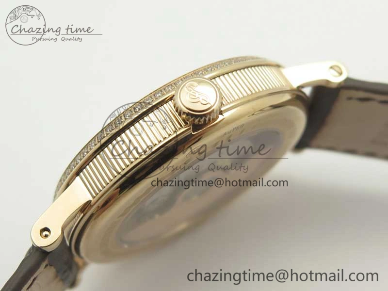 ZeroBulk Classique Auto 5177 RG FK 1:1 Best Edition White Dial Diamonds Bezel on Brown Leather Strap MIYOTA 10709