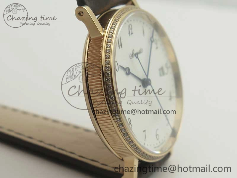 ZeroBulk Classique Auto 5177 RG FK 1:1 Best Edition White Dial Diamonds Bezel on Brown Leather Strap MIYOTA 10709