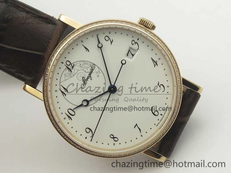 ZeroBulk Classique Auto 5177 RG FK 1:1 Best Edition White Dial Diamonds Bezel on Brown Leather Strap MIYOTA 10709
