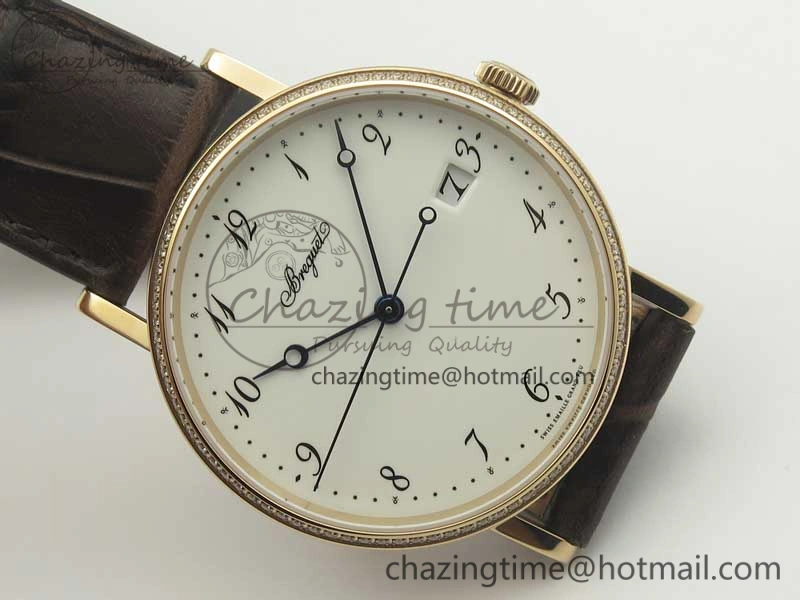 ZeroBulk Classique Auto 5177 RG FK 1:1 Best Edition White Dial Diamonds Bezel on Brown Leather Strap MIYOTA 10709