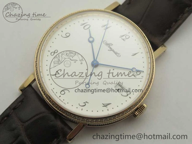 ZeroBulk Classique Auto 5177 RG FK 1:1 Best Edition White Dial Diamonds Bezel on Brown Leather Strap MIYOTA 10709