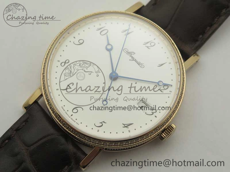 ZeroBulk Classique Auto 5177 RG FK 1:1 Best Edition White Dial Diamonds Bezel on Brown Leather Strap MIYOTA 10709