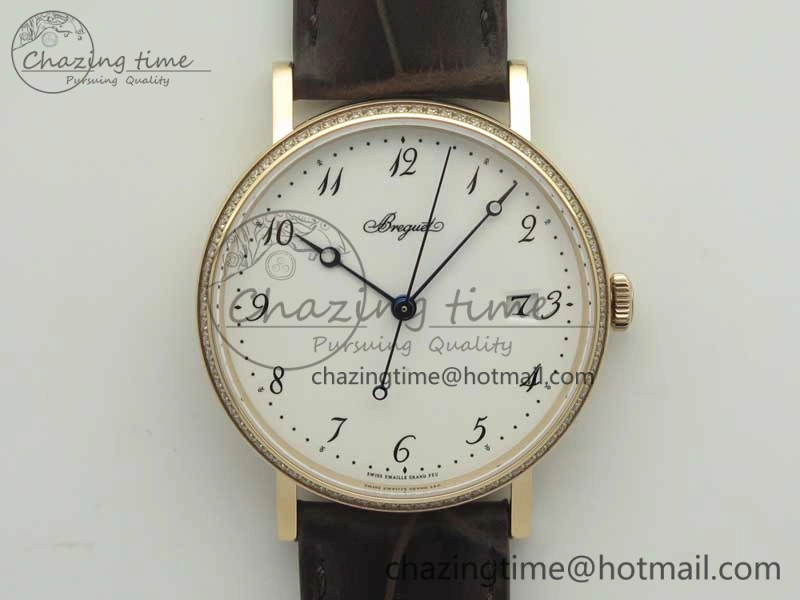ZeroBulk Classique Auto 5177 RG FK 1:1 Best Edition White Dial Diamonds Bezel on Brown Leather Strap MIYOTA 10709