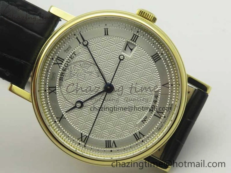 Chic Classique Auto 5177 YG FK 1:1 Best Edition White Plaid Textured Dial on Black Leather Strap MIYOTA 5350