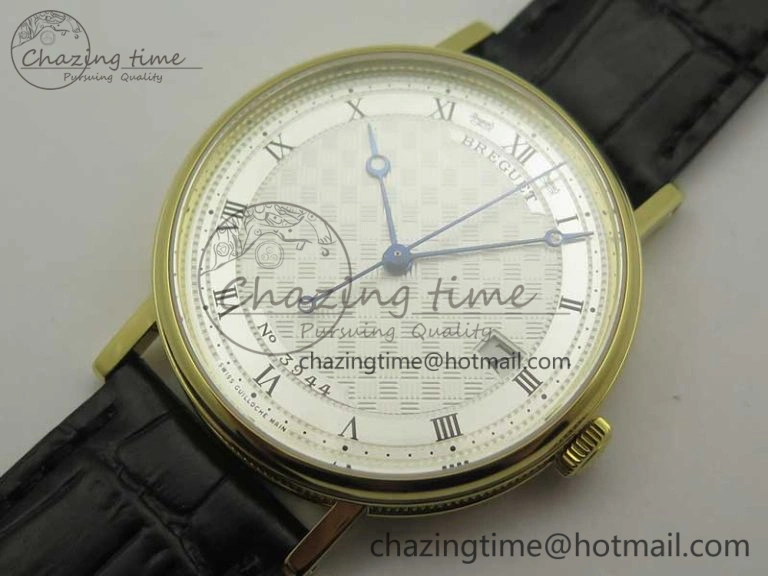 Chic Classique Auto 5177 YG FK 1:1 Best Edition White Plaid Textured Dial on Black Leather Strap MIYOTA 5350