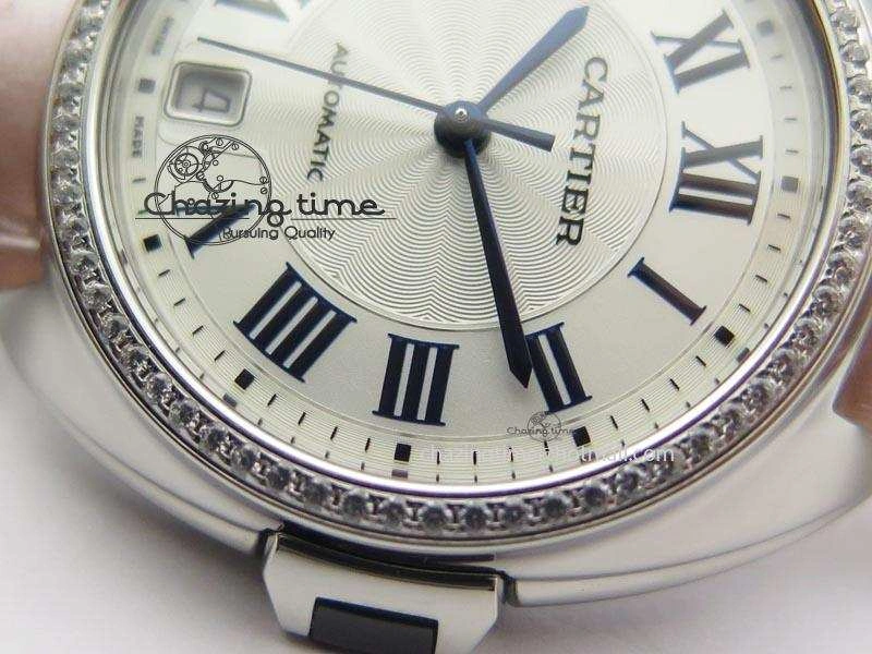 Breathable Cle de Cartier 35mm V6F Best Edition White Textured Dial ( Diamond Bezel) On Leather Strap MIYOTA 6350