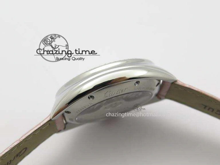 Breathable Cle de Cartier 35mm V6F Best Edition White Textured Dial ( Diamond Bezel) On Leather Strap MIYOTA 6350