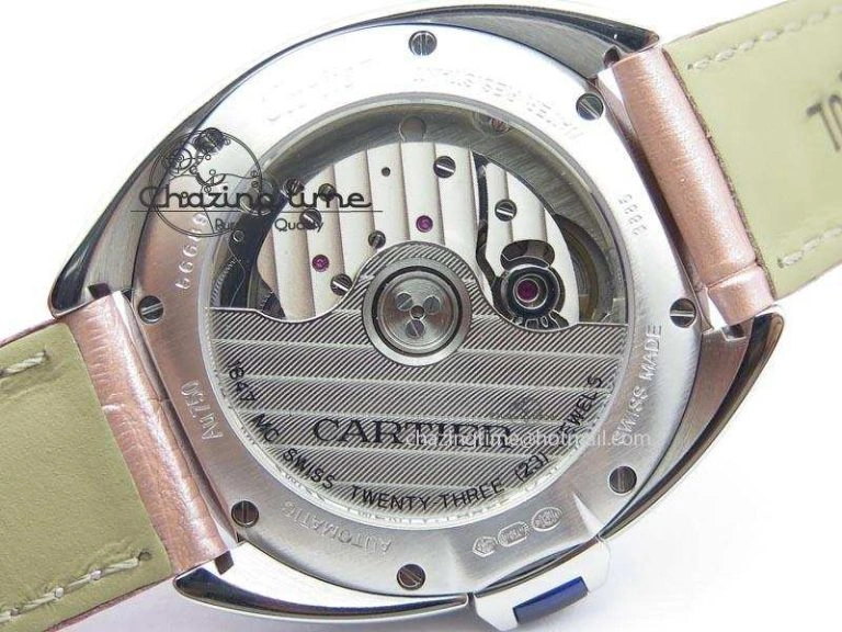 Breathable Cle de Cartier 35mm V6F Best Edition White Textured Dial ( Diamond Bezel) On Leather Strap MIYOTA 6350