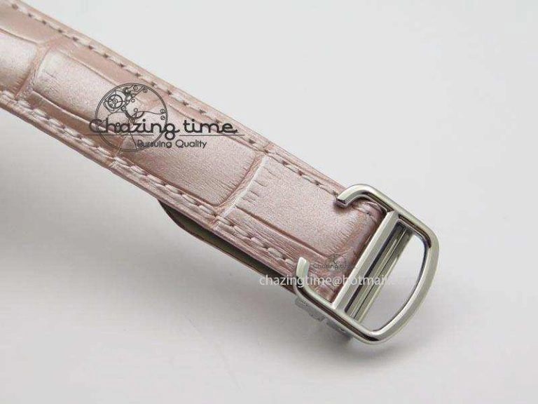 Breathable Cle de Cartier 35mm V6F Best Edition White Textured Dial ( Diamond Bezel) On Leather Strap MIYOTA 6350
