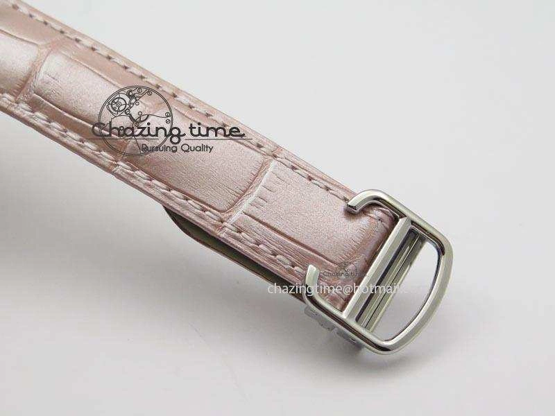 Breathable Cle de Cartier 35mm V6F Best Edition White Textured Dial ( Diamond Bezel) On Leather Strap MIYOTA 6350