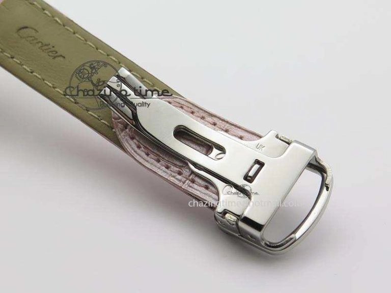 Breathable Cle de Cartier 35mm V6F Best Edition White Textured Dial ( Diamond Bezel) On Leather Strap MIYOTA 6350