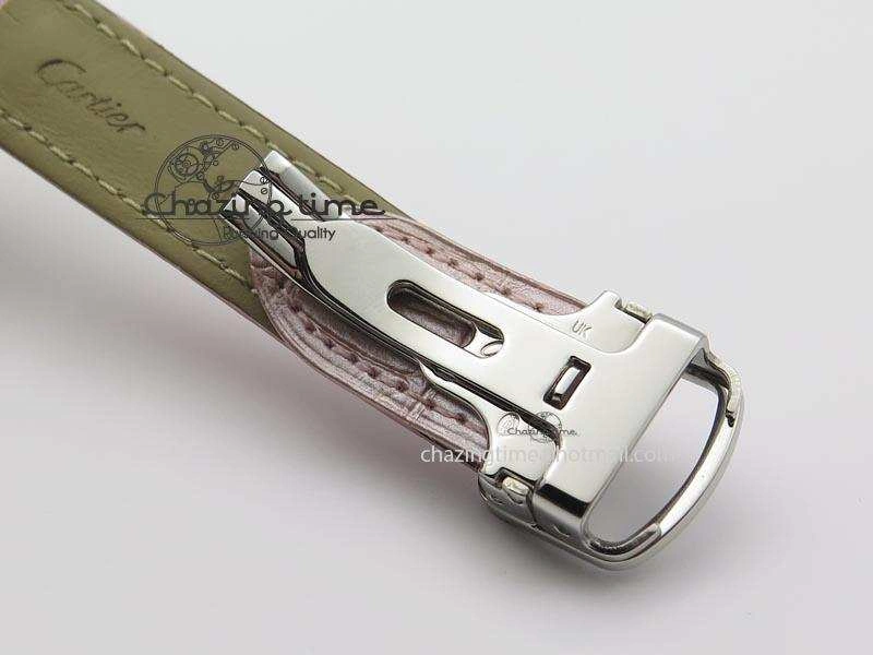 Breathable Cle de Cartier 35mm V6F Best Edition White Textured Dial ( Diamond Bezel) On Leather Strap MIYOTA 6350