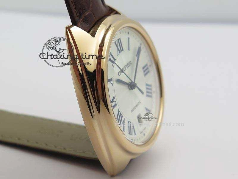 MoistureWicking Cle de Cartier RG 35mm V6F Best Edition White Textured Dial On Deep Brown Leather Strap MIYOTA 6345