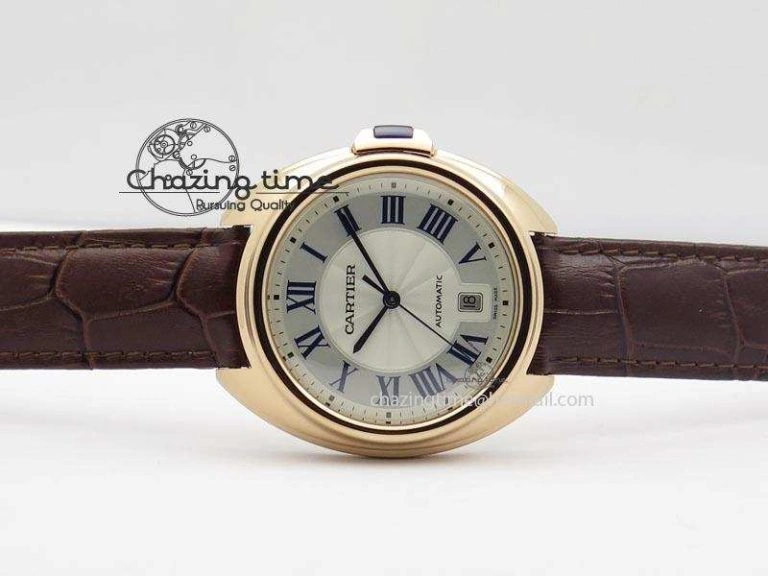 MoistureWicking Cle de Cartier RG 35mm V6F Best Edition White Textured Dial On Deep Brown Leather Strap MIYOTA 6345