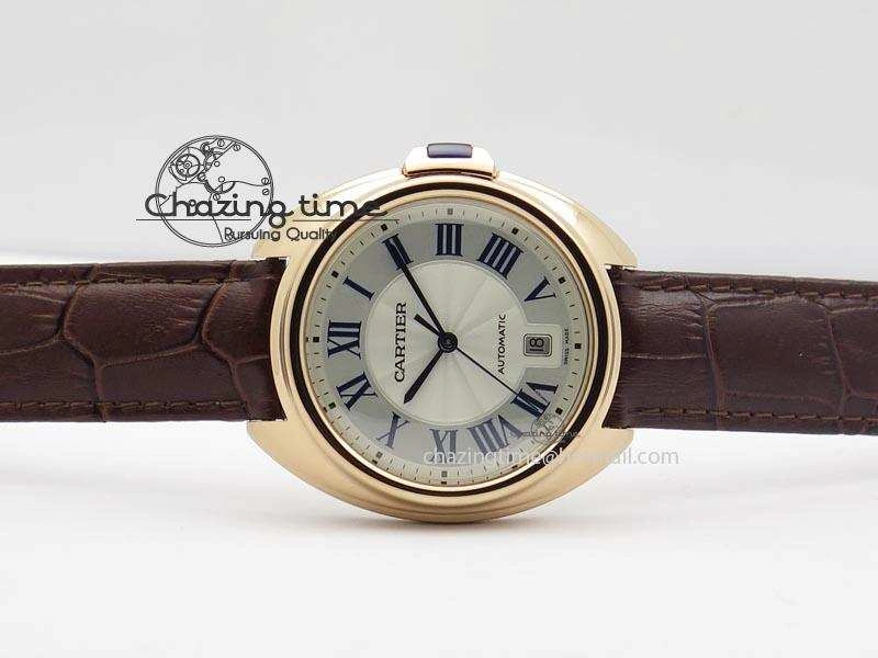 MoistureWicking Cle de Cartier RG 35mm V6F Best Edition White Textured Dial On Deep Brown Leather Strap MIYOTA 6345