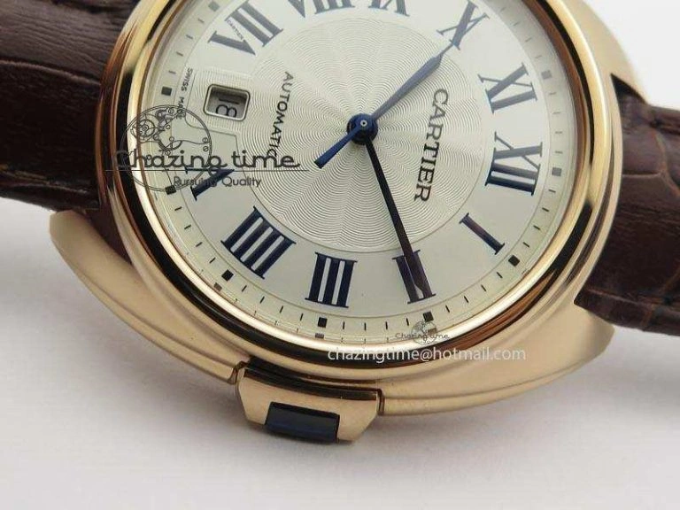 MoistureWicking Cle de Cartier RG 35mm V6F Best Edition White Textured Dial On Deep Brown Leather Strap MIYOTA 6345