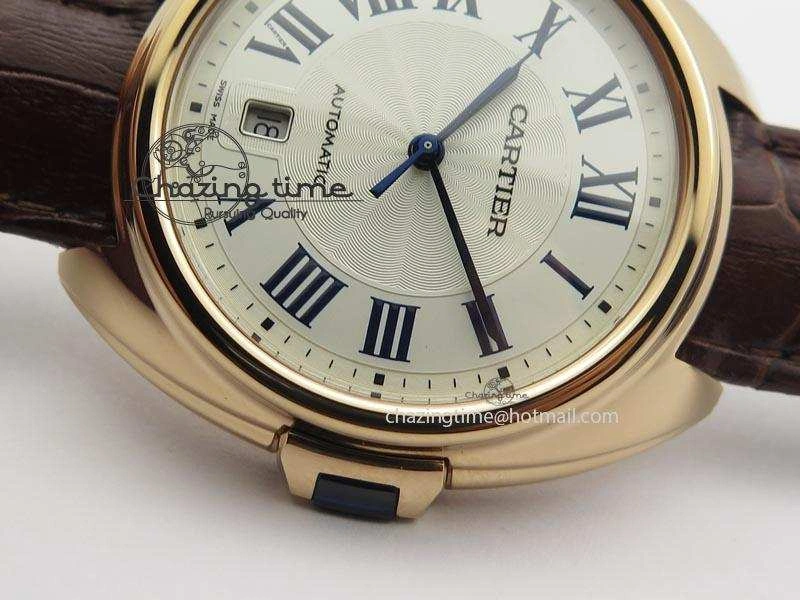 MoistureWicking Cle de Cartier RG 35mm V6F Best Edition White Textured Dial On Deep Brown Leather Strap MIYOTA 6345