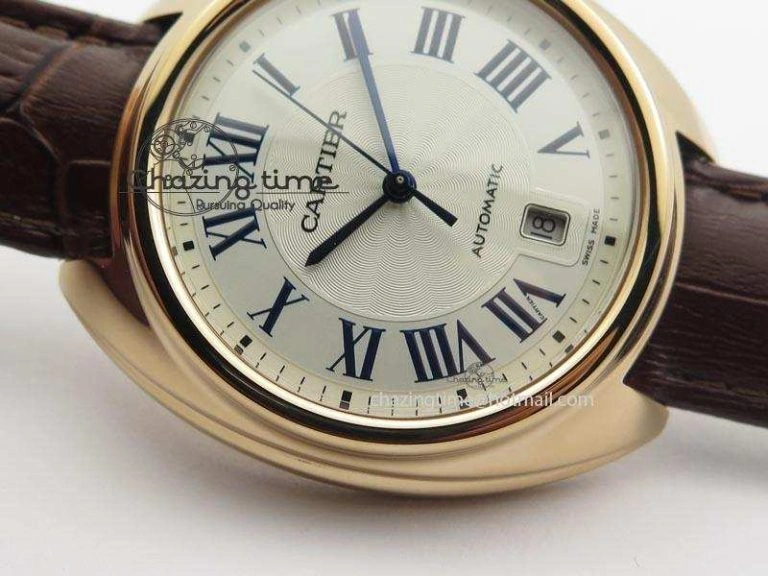 MoistureWicking Cle de Cartier RG 35mm V6F Best Edition White Textured Dial On Deep Brown Leather Strap MIYOTA 6345