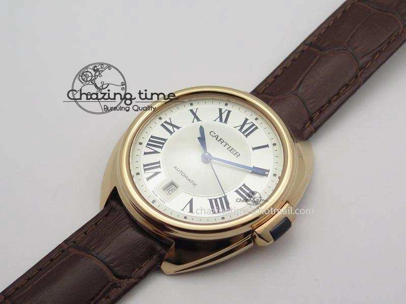 MoistureWicking Cle de Cartier RG 35mm V6F Best Edition White Textured Dial On Deep Brown Leather Strap MIYOTA 6345