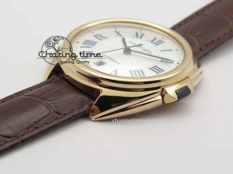 MoistureWicking Cle de Cartier RG 35mm V6F Best Edition White Textured Dial On Deep Brown Leather Strap MIYOTA 6345