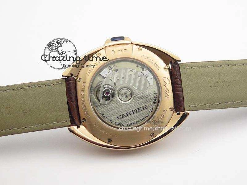 MoistureWicking Cle de Cartier RG 35mm V6F Best Edition White Textured Dial On Deep Brown Leather Strap MIYOTA 6345