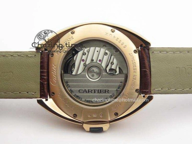 MoistureWicking Cle de Cartier RG 35mm V6F Best Edition White Textured Dial On Deep Brown Leather Strap MIYOTA 6345