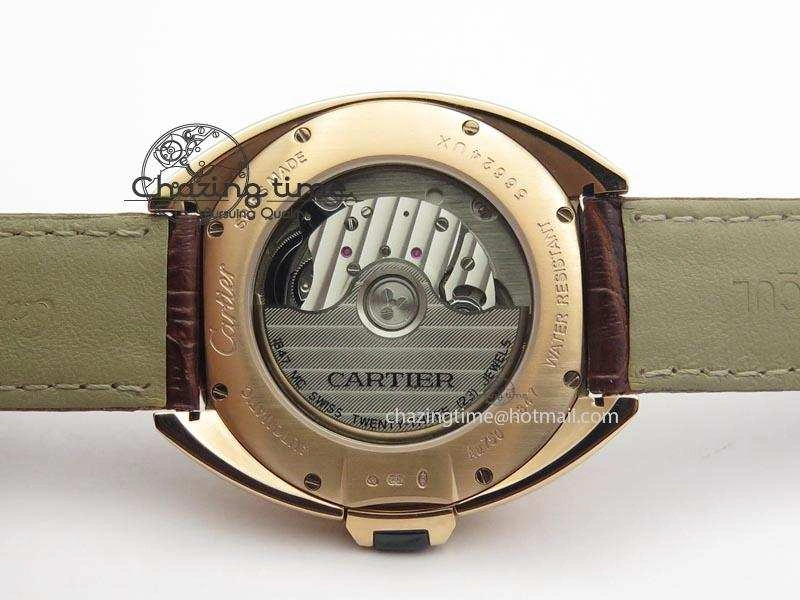 MoistureWicking Cle de Cartier RG 35mm V6F Best Edition White Textured Dial On Deep Brown Leather Strap MIYOTA 6345