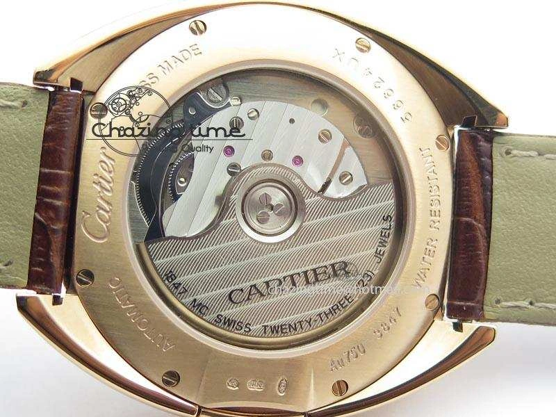 MoistureWicking Cle de Cartier RG 35mm V6F Best Edition White Textured Dial On Deep Brown Leather Strap MIYOTA 6345