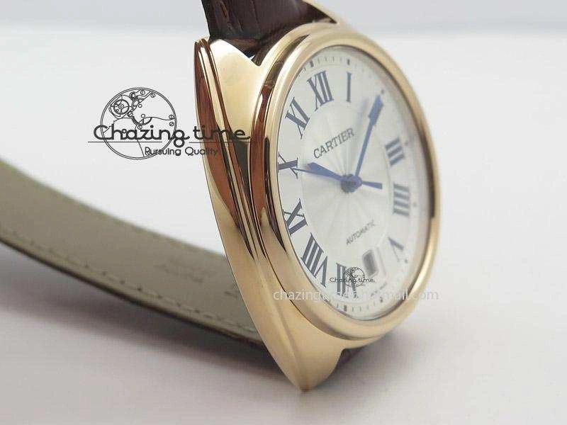 TopPick Cle de Cartier RG V6F Best Edition White Textured Dial On Brown Leather Strap MIYOTA 6361