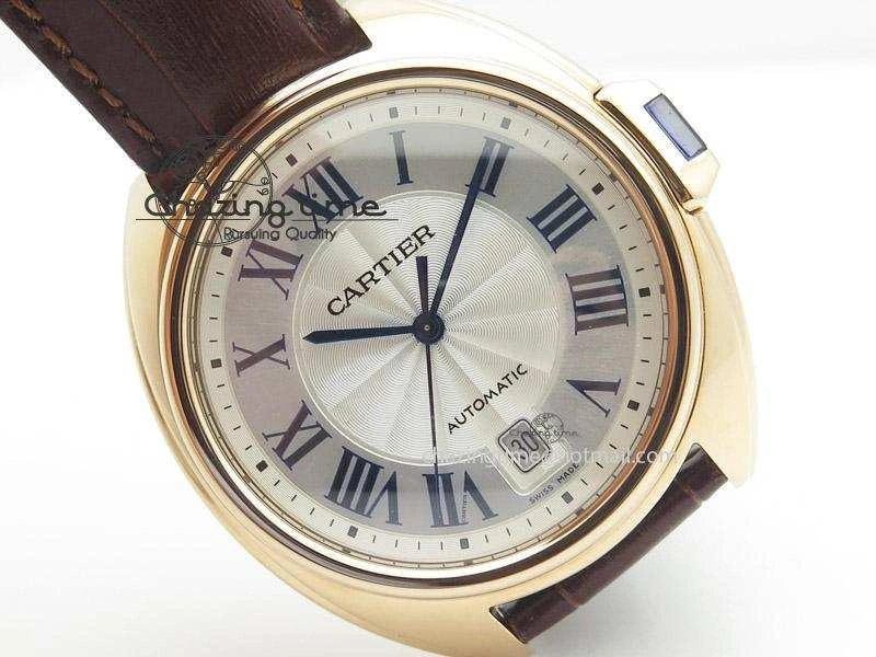 TopPick Cle de Cartier RG V6F Best Edition White Textured Dial On Brown Leather Strap MIYOTA 6361