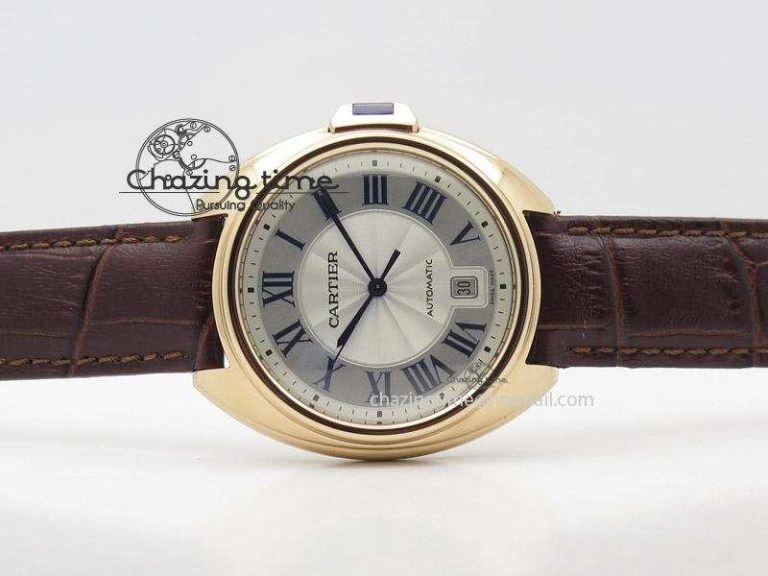 TopPick Cle de Cartier RG V6F Best Edition White Textured Dial On Brown Leather Strap MIYOTA 6361