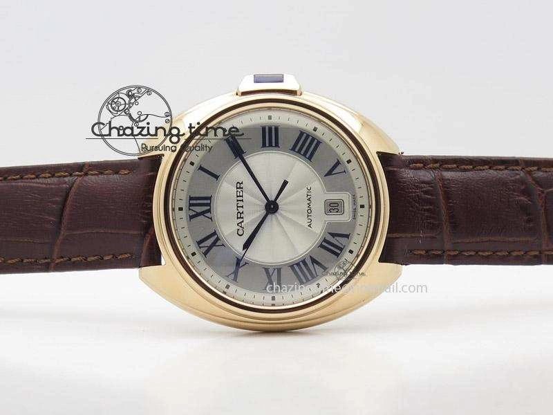 TopPick Cle de Cartier RG V6F Best Edition White Textured Dial On Brown Leather Strap MIYOTA 6361