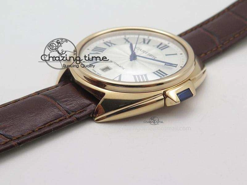 TopPick Cle de Cartier RG V6F Best Edition White Textured Dial On Brown Leather Strap MIYOTA 6361
