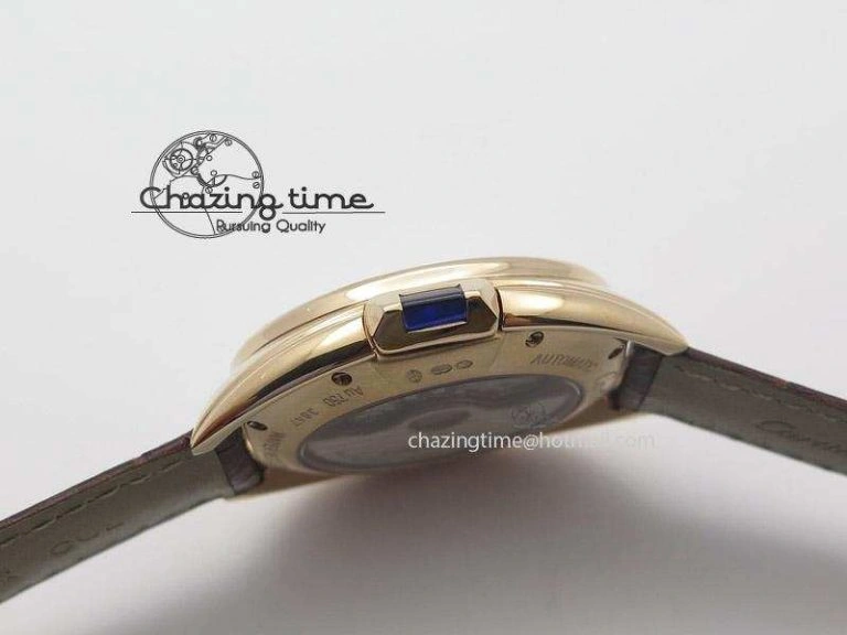 TopPick Cle de Cartier RG V6F Best Edition White Textured Dial On Brown Leather Strap MIYOTA 6361