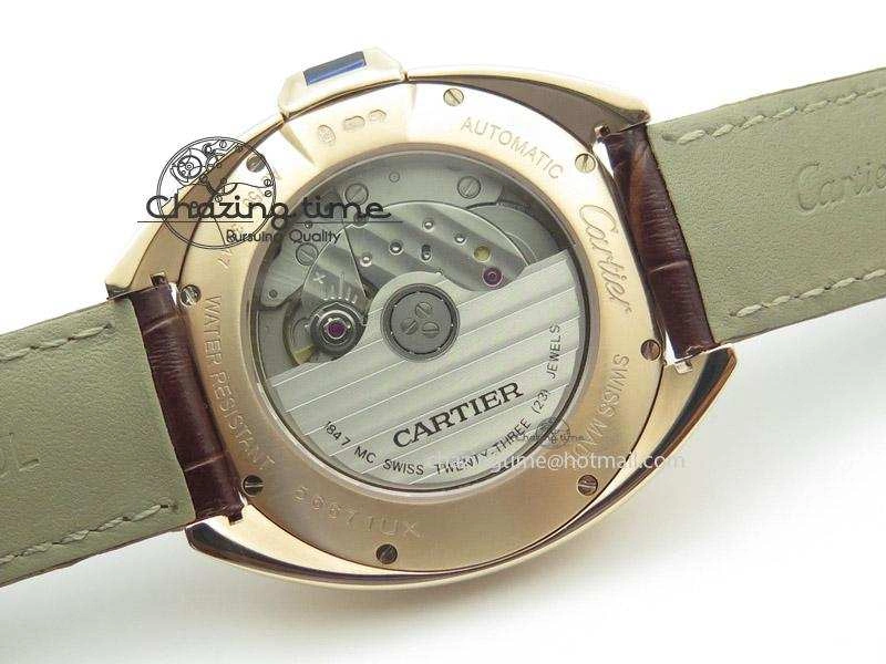 TopPick Cle de Cartier RG V6F Best Edition White Textured Dial On Brown Leather Strap MIYOTA 6361
