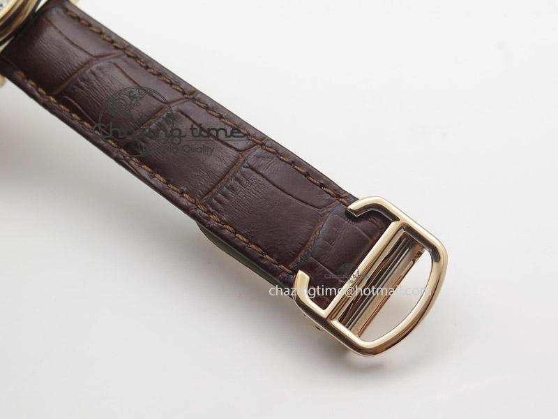 TopPick Cle de Cartier RG V6F Best Edition White Textured Dial On Brown Leather Strap MIYOTA 6361