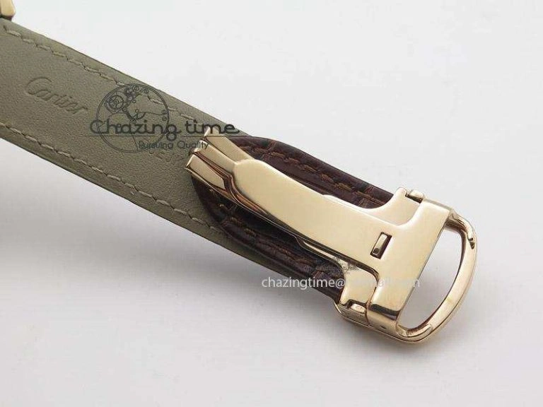 TopPick Cle de Cartier RG V6F Best Edition White Textured Dial On Brown Leather Strap MIYOTA 6361