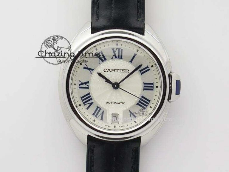 Cle de Cartier SS 35mm V6F Best Edition White Textured Dial On Black Leather Strap MIYOTA Affordable 6353